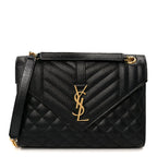 Grain De Poudre Textured Mixed Matelasse Triquilt Medium Monogram Satchel Black
