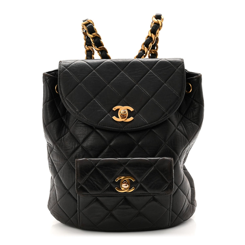 Lambskin Quilted Drawstring Backpack Black
