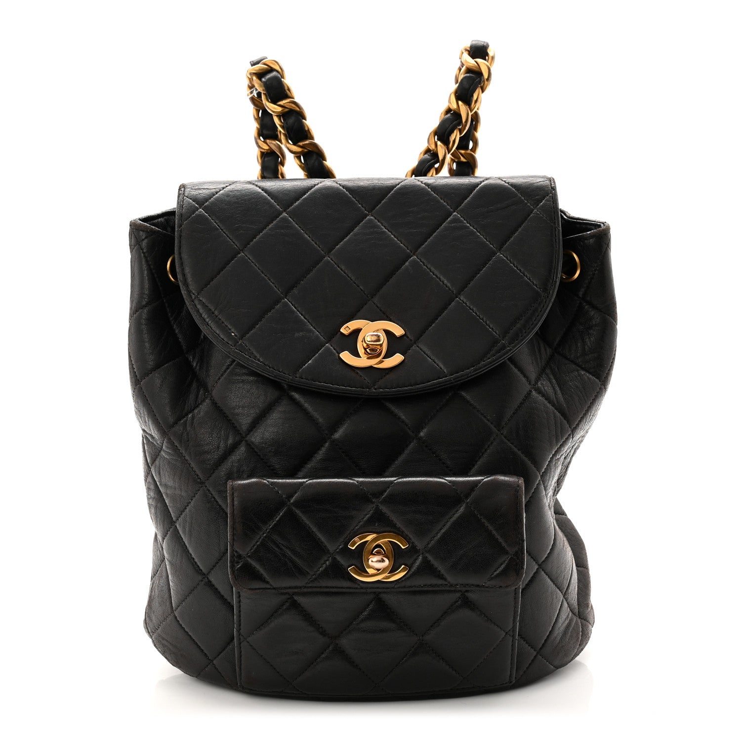 Lambskin Quilted Drawstring Backpack Black