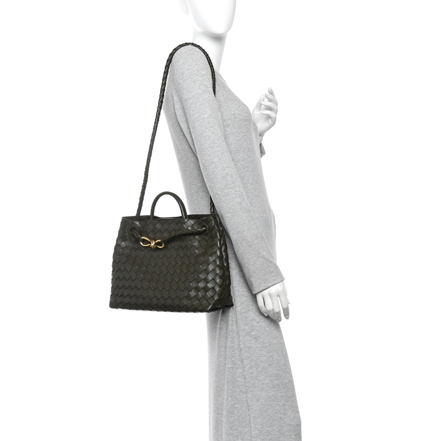 Nappa Intrecciato Medium Andiamo Shoulder Bag Kaki
