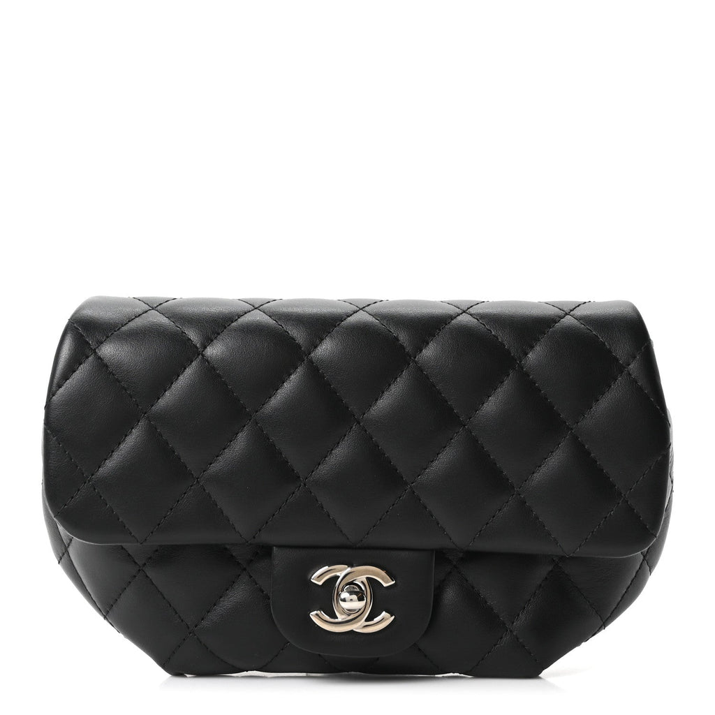 Calfskin Quilted CC Uniform Flap Belt Bag Black