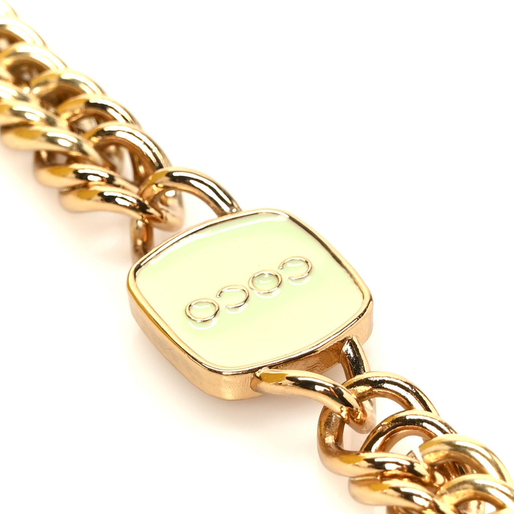 Lambskin Quilted Enamel Logo Flap Card Holder On Chain Yellow