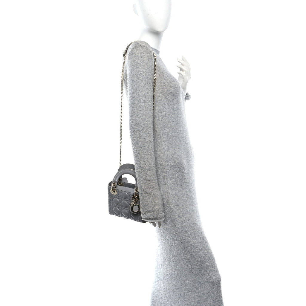 Lambskin Cannage Mini Lady Dior Gray Opaline