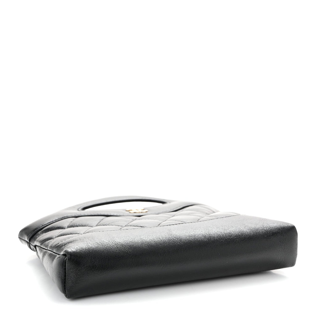 Shiny Crumpled Calfskin Quilted Nano 31 Shopping Bag Black