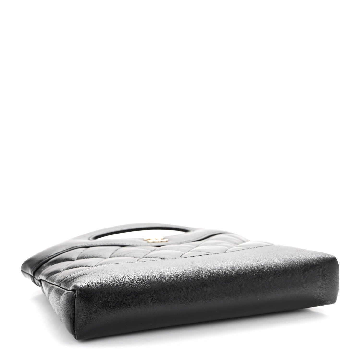 Shiny Crumpled Calfskin Quilted Nano 31 Shopping Bag Black