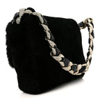 Shearling Lambskin Crystal Strass Flap Black
