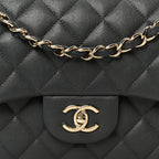 Caviar Quilted Jumbo Double Flap Dark Grey