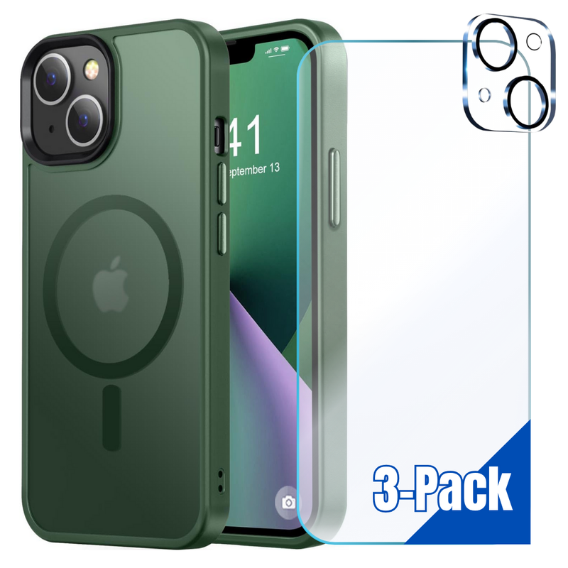 Entronix Bundle Compatible with iPhone 15 - [Magnetic] Translucent Matte Case, 1 Screen Protector & 1 Camera Lens Protector