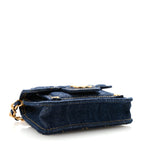 Denim Quilted Double You Card Holder On Chain Blue