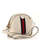 Textured Dollar Calfskin Web Small Ophidia Dome Shoulder Bag Mystic White