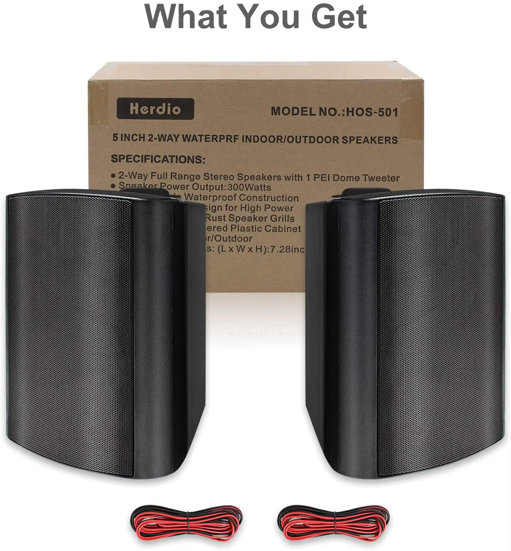 5.25-Inch 300W Indoor/Outdoor Waterproof Dual Speaker System for Home Theater Wall Mount - Black