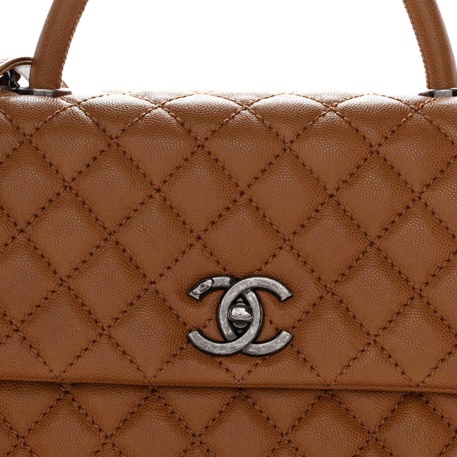 Caviar Quilted Medium Coco Handle Flap Camel