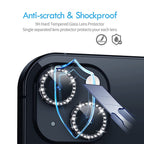 Diamond Camera Lens Protector, Diamond Tempered Glass Camera Cover Screen Protector For Iphone 14 / Iphone 14 Plus  In Black