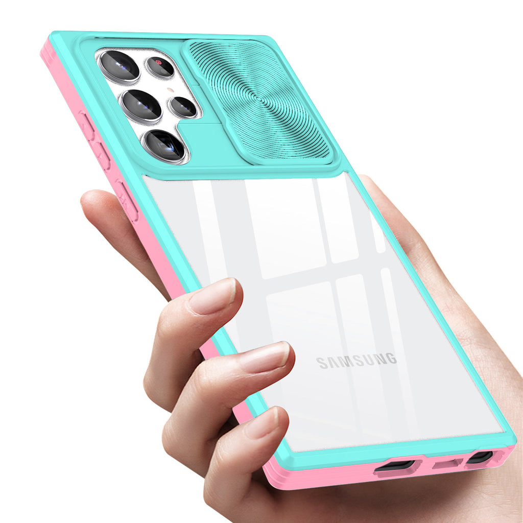 Full Protection With Mobile Phone Protective Film Slide Camera Lens Phone Case For Samsung Galaxy S22 Ultra In Blue