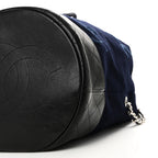 Wool Calfskin Embroidered Paris Hamburg Drawstring Backpack Navy Blue
