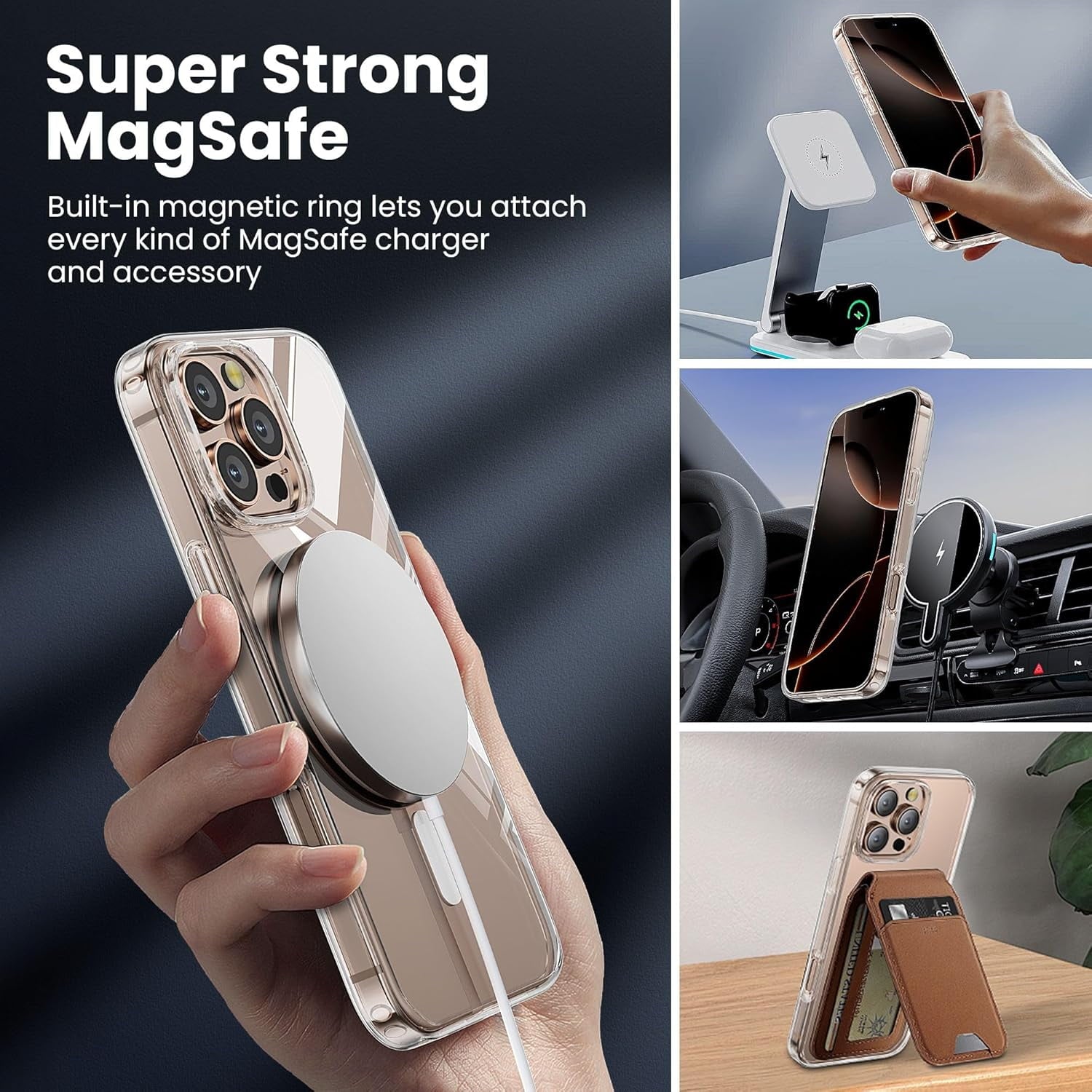 Entronix Bundle Compatible with iPhone 15 Pro Max - [Magnetic] Clear Case, 1 Clear Screen Protector & 1 Camera Lens Protectors