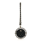Lambskin Quilted Chain Round Mini Clutch Black