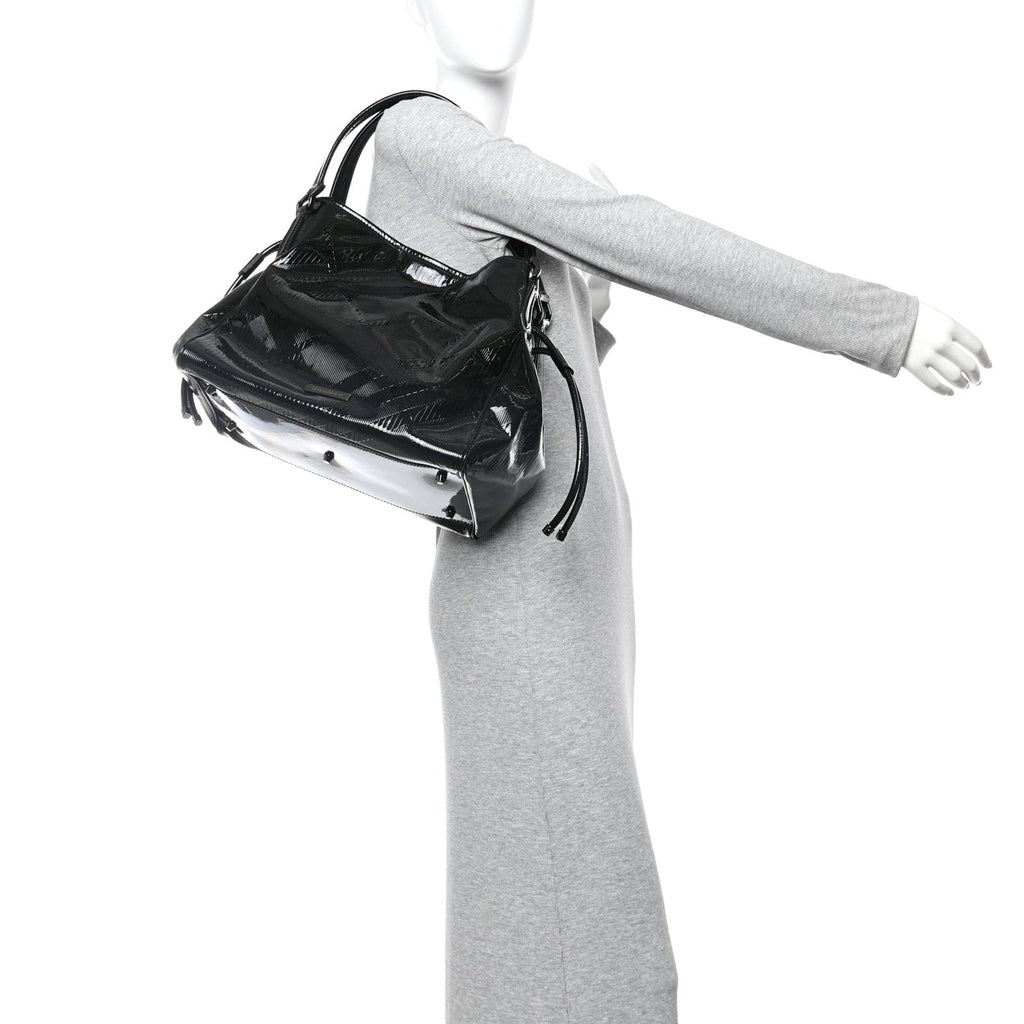 Patent Check Embossed Small Bilmore Tote Black