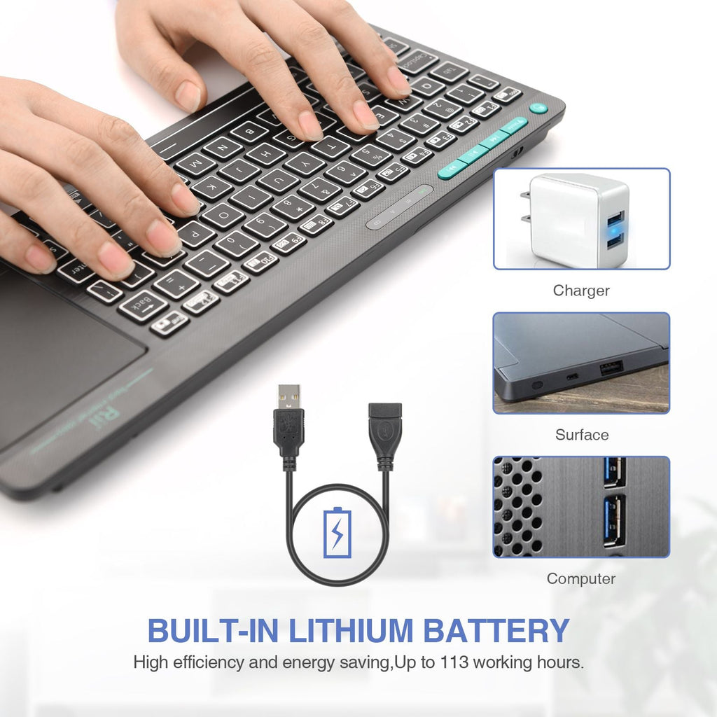 Wireless Bluetooth Keyboard with Backlit Touchpad For PC Smart TV - RT518+BT