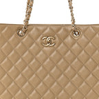 Caviar Quilted Large Shopping Tote Dark Beige