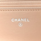 Patent Calfskin Chevron Quilted Wallet On Chain WOC Beige