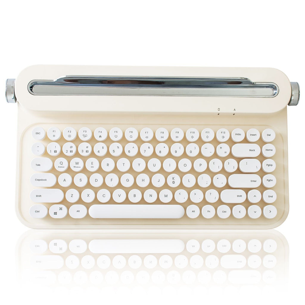 ACTTO B305 Wireless Typewriter Keyboard, Retro Bluetooth Aesthetic Keyboard with Integrated Stand for Multi-Device -Ivory butter