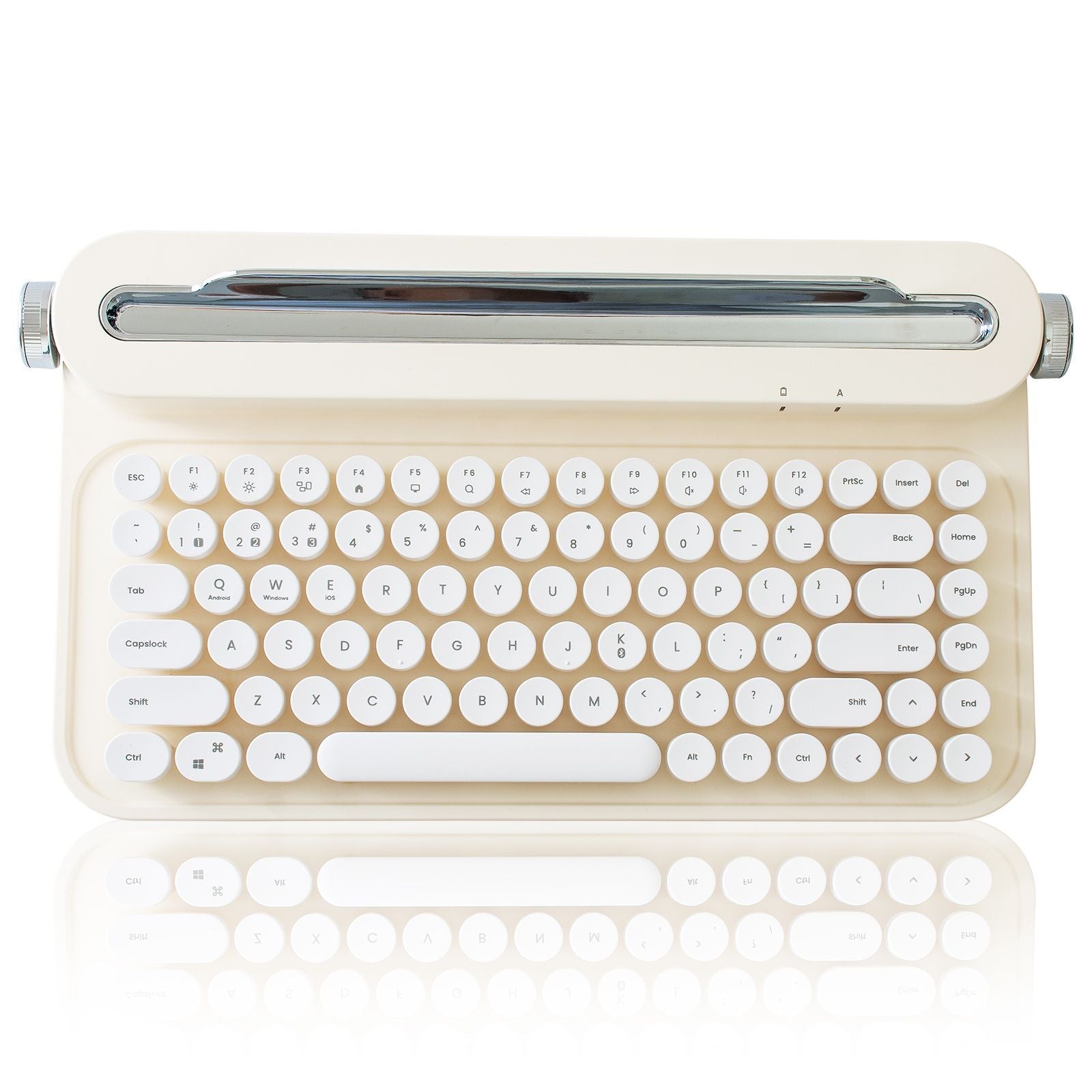 ACTTO B305 Wireless Typewriter Keyboard, Retro Bluetooth Aesthetic Keyboard with Integrated Stand for Multi-Device -Ivory butter