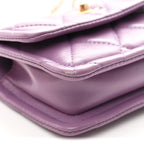 Shiny Lambskin Quilted Extra Mini Flap Purple
