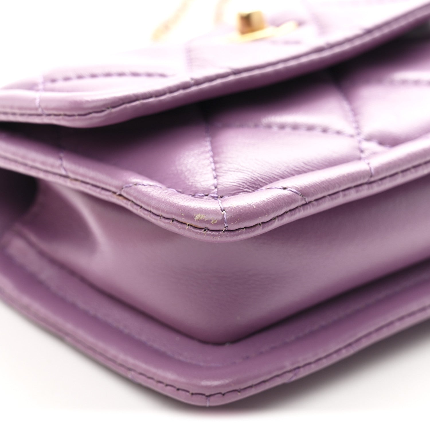 Shiny Lambskin Quilted Extra Mini Flap Purple