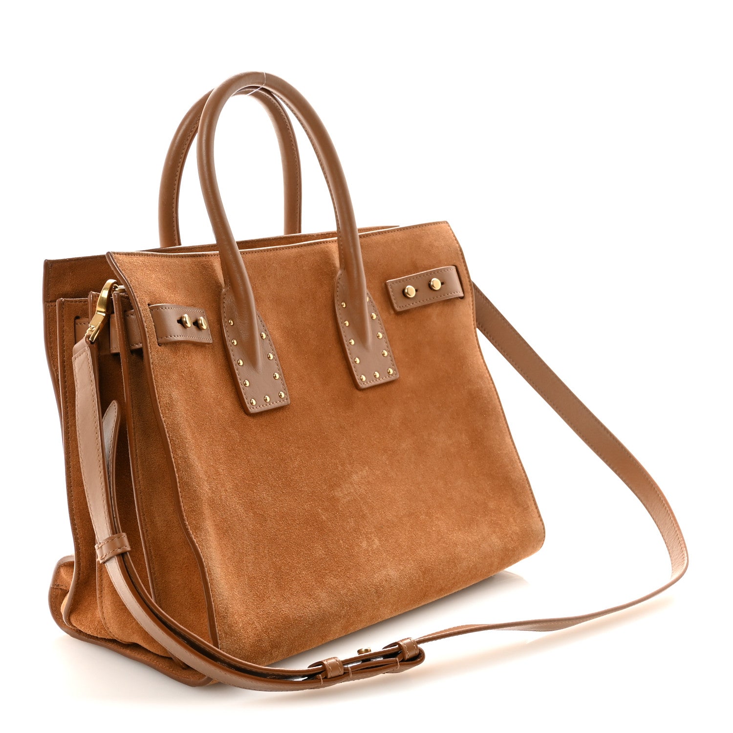 Suede Calfskin Studded Small Sac De Jour Caramel Cognac