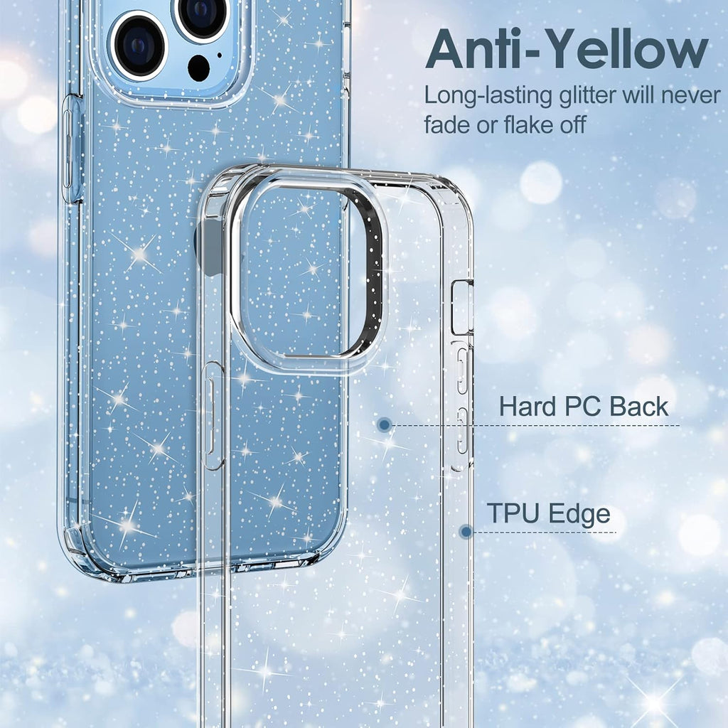 Entronix Case Compatible with iPhone 13 Pro - [Hard Back] Glitter Clear