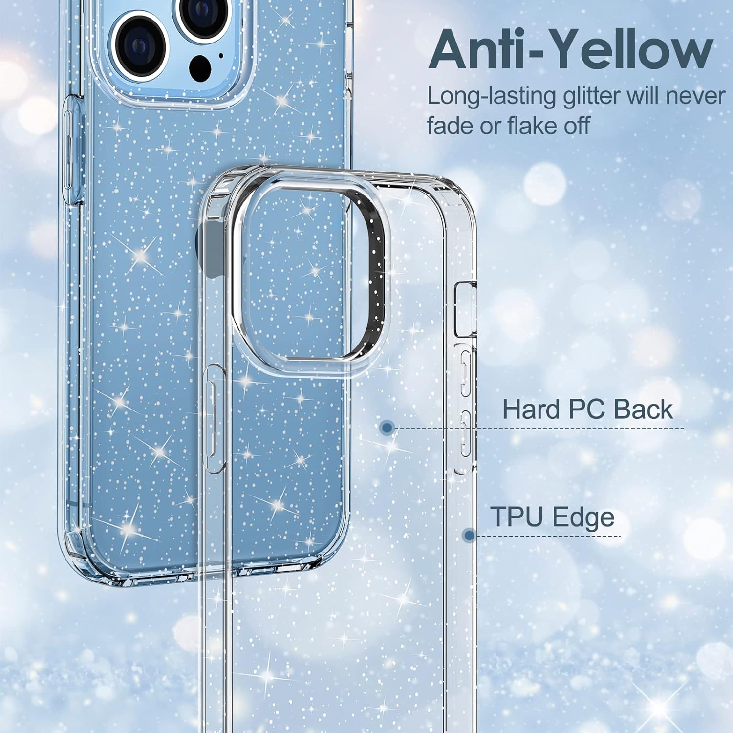 Entronix Case Compatible with iPhone 13 Pro - [Hard Back] Glitter Clear