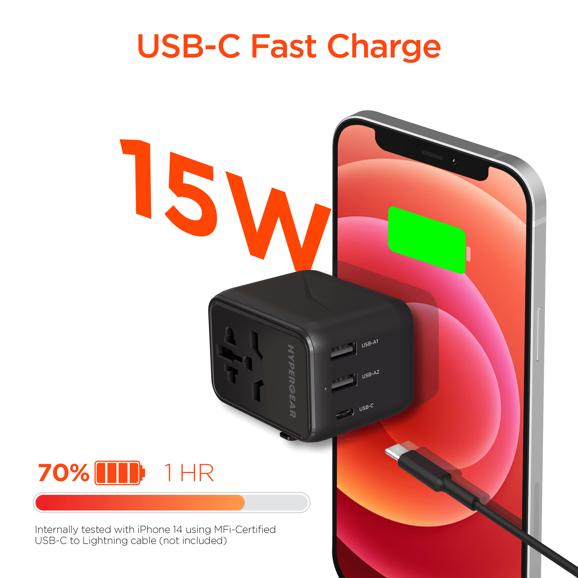 WorldCharge Universal Travel Adapter with USB-C