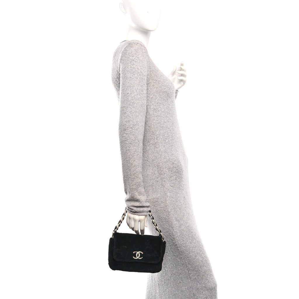 Shearling Lambskin Crystal Strass Flap Black