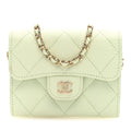 Caviar Quilted Flap Card Holder On Chain Light Green