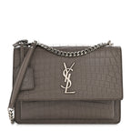 Calfskin Crocodile Embossed Medium Monogram Sunset Fog