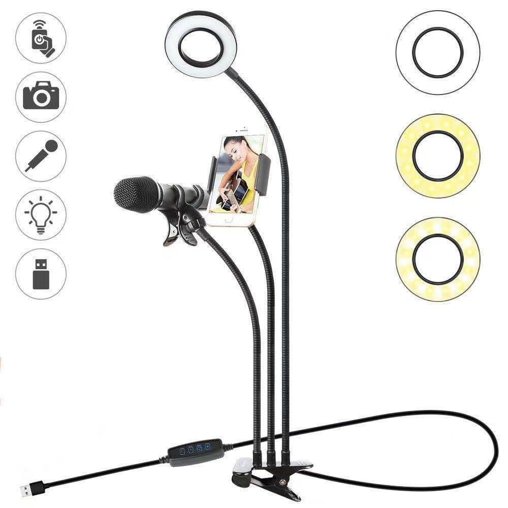 2-in-1 Mobile phone live broadcast stabilizer fill light LED universal hose eye protection desk lamp desktop mobile phone two in one bracket