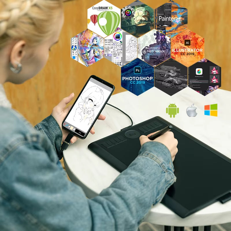 GAOMON M10K PRO 10 x 6.25-Inch Digital Graphic Tablet for Drawing with Tilt and Radial Functionality and 10 Programmable Shortcut Keys