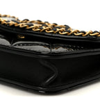 Patent Quilted Chain Around Heart Mini Chain Flap Black