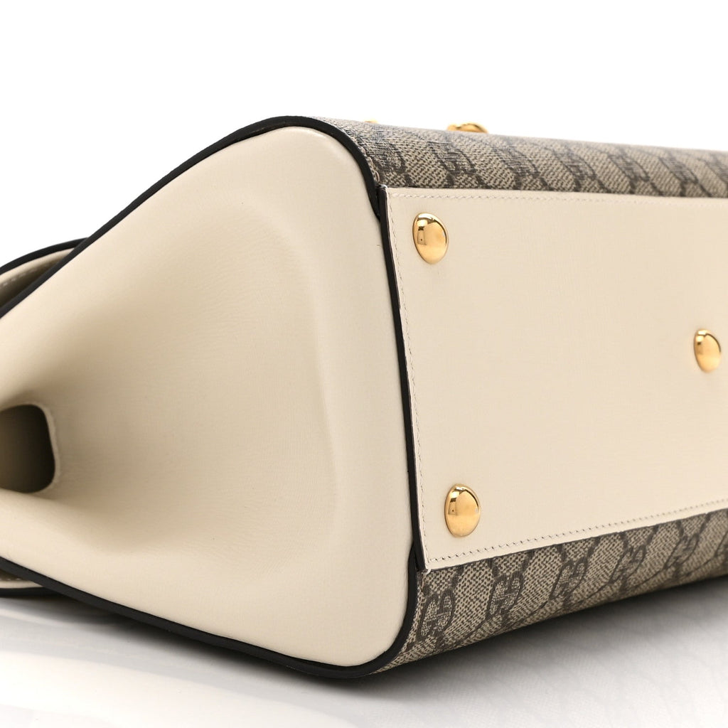 GG Supreme Monogram Calfskin Medium Horsebit 1955 Top Handle Bag Beige Ebony Mystic White