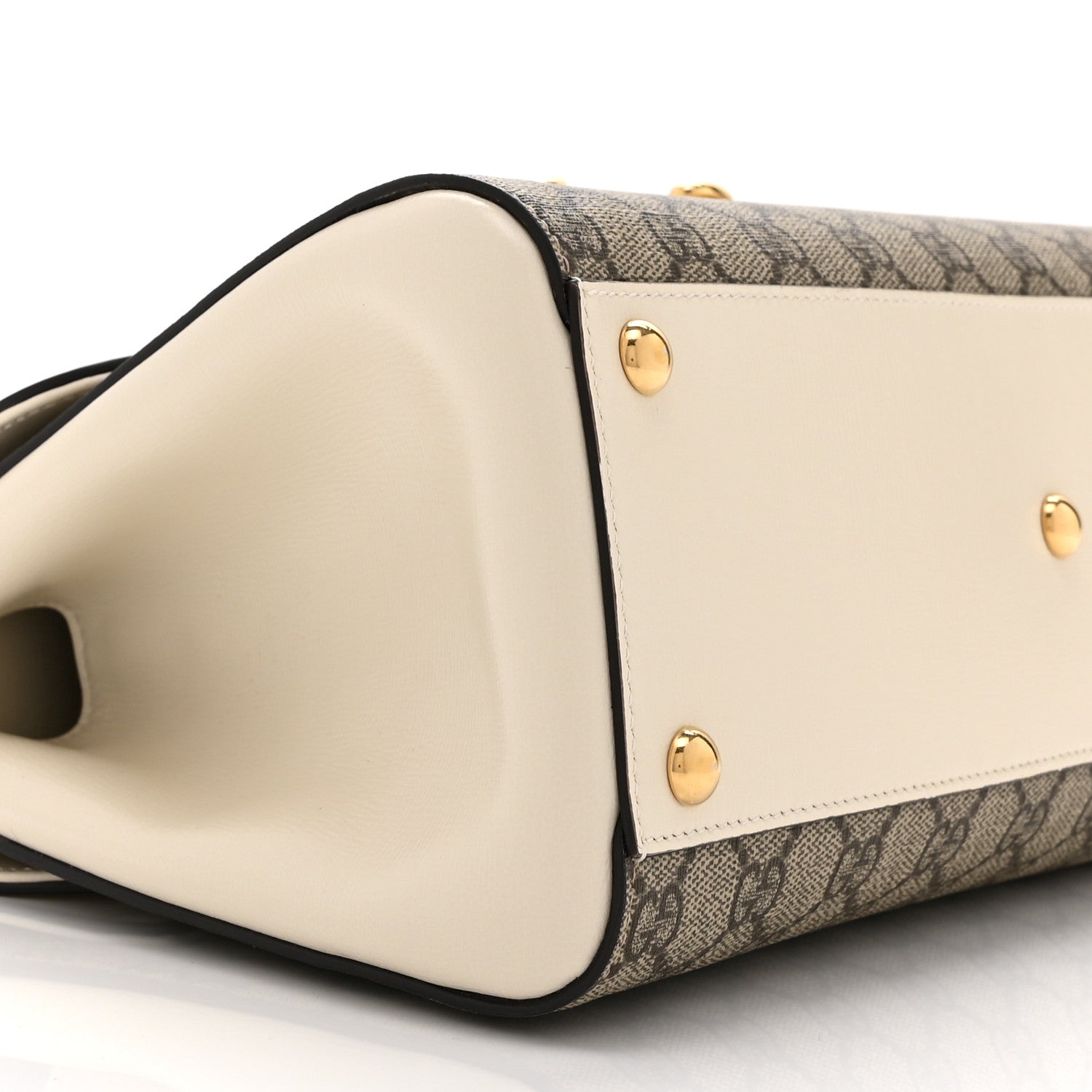 GG Supreme Monogram Calfskin Medium Horsebit 1955 Top Handle Bag Beige Ebony Mystic White