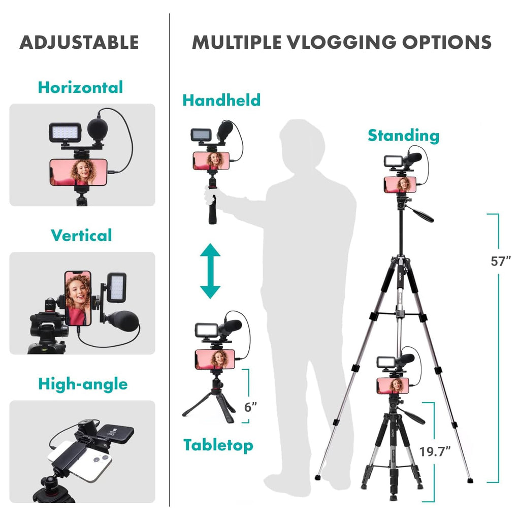 Movo USB-C Vlogging Kit for iPhone 15 and up with Fullsize Tripod