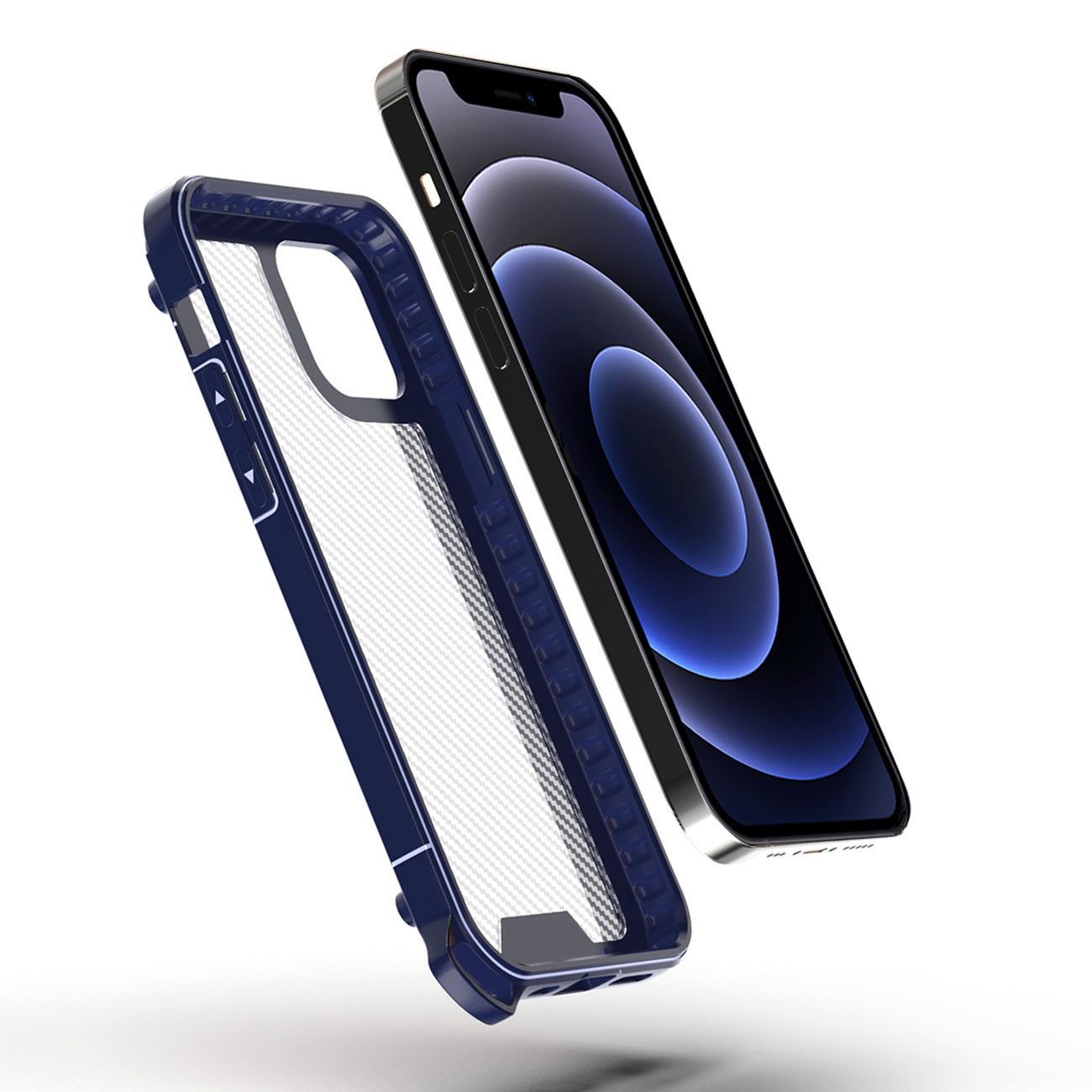 Reiko Shockproof Pc Bumper Case With Carbon Fiber Pattern In Navy For Iphone 12 Mini