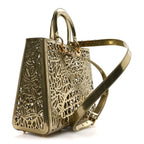 X DAVID WISEMAN Metallic Calfskin Laser Cut Large Lady Dior Gold
