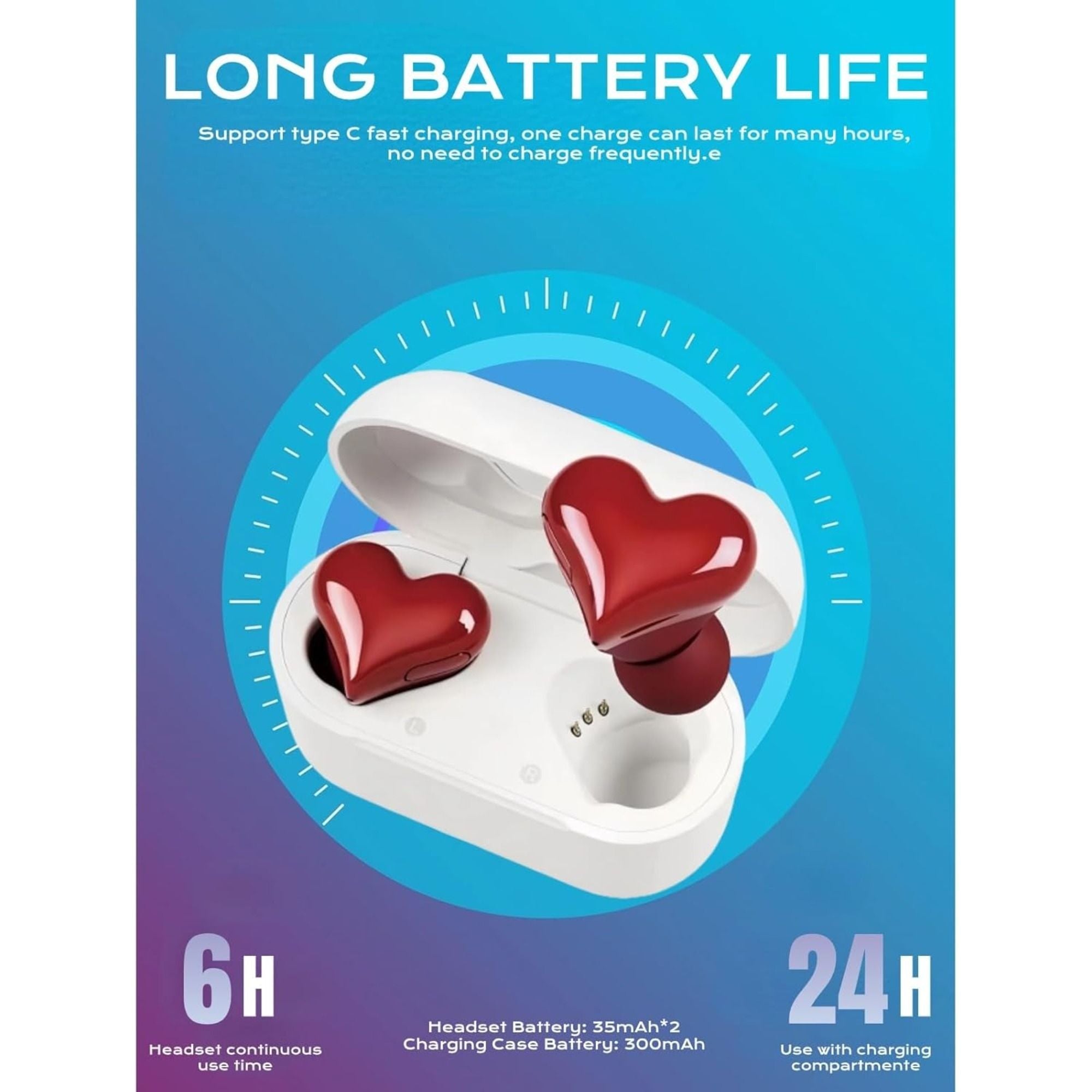 Heart shaped earphones, caring girl in ear wireless Bluetooth noise cancelling earphones