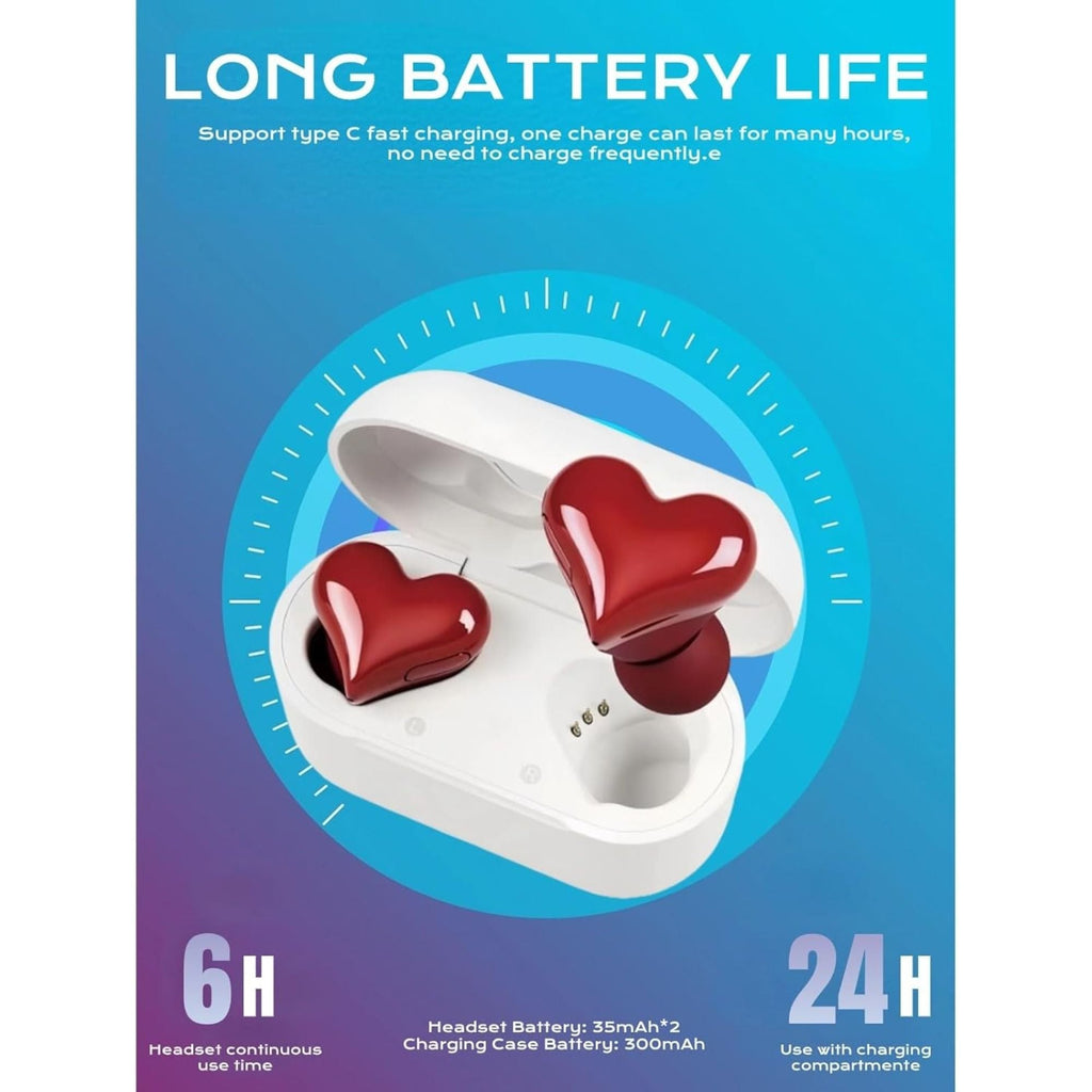 Heart shaped earphones, caring girl in ear wireless Bluetooth noise cancelling earphones