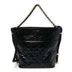 Crumpled Calfskin En Vogue Rope Hobo Bag Black