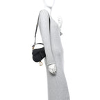 Grained Calfskin Mini Saddle Bag With Strap Black