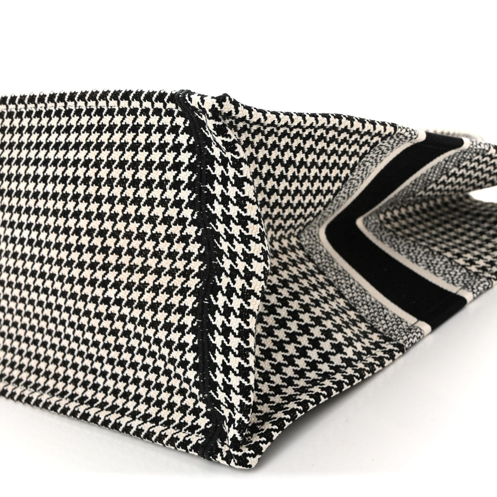 Canvas Houndstooth Embroidered Large Book Tote Black White