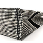 Canvas Houndstooth Embroidered Large Book Tote Black White